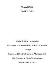 FINAL EXAM Case Study Docx FINAL EXAM CASE STUDY Maria Cristina