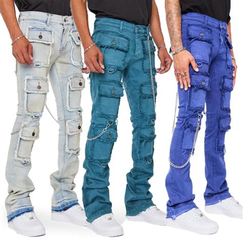 Custom Style Denim Jeans Distressed Fashion Stacked Jeans Men