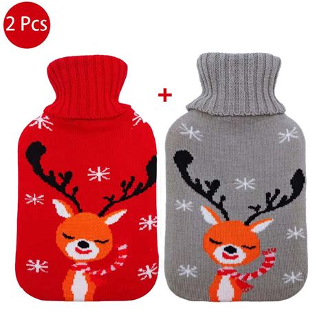 XTWI Pack Hot Water Bottle With Plush Cover L Hot Water Bag For Hot And Cold Compress Hand
