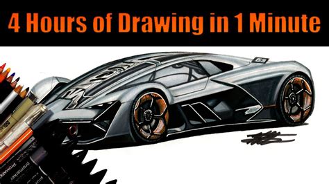 4 HOUR Car Drawing In 1 MINUTE Lamborghini Terzo Milennio Realistic