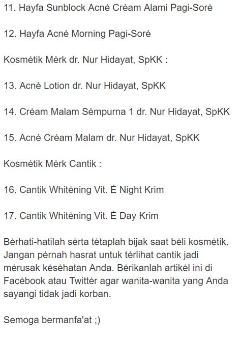 Inilah 17 Daftar Kosmetik Berbahaya Terbaru Yang Dikeluarkan BPOM Cek