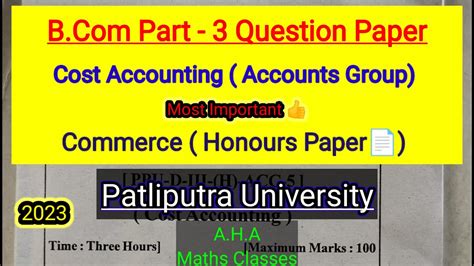 Cost Accounting Question Paper Previous Year Question Paper Ppu