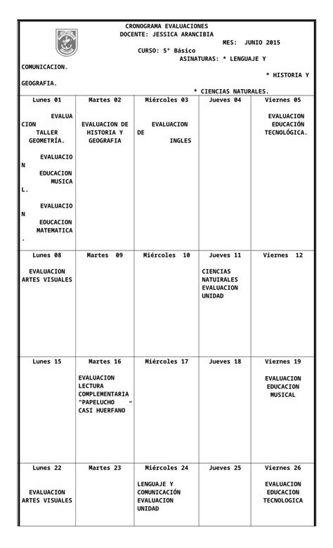 Doc Cronograma Evaluaciones Junio Dokumen Tips