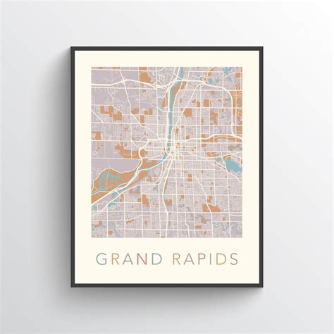 Grand Rapids Map Grand Rapids Poster Grand Rapids Print Etsy