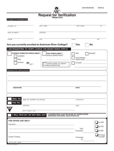 Fillable Online Arc Losrios Verification Form Forms Fax Email Print