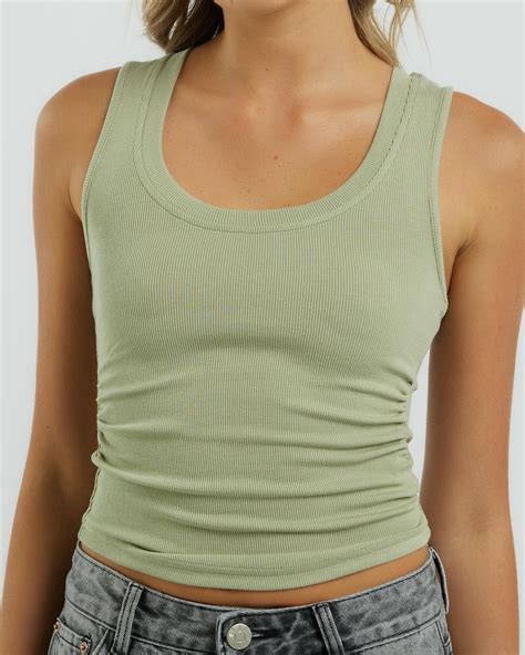 Shop Ava And Ever Basic Ruched Side Tank Top In Sage Fast Shipping And Easy Returns City Beach