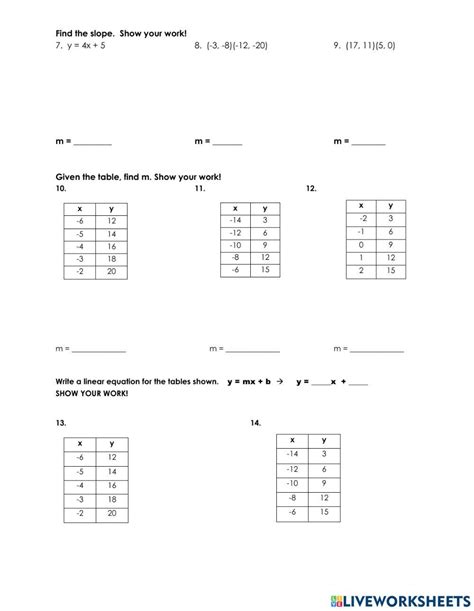 Write Linear Equations Quiz Review Online Exercise For Live Worksheets