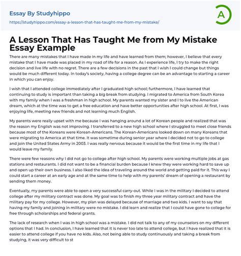 A Lesson That Has Taught Me From My Mistake Essay Example StudyHippo