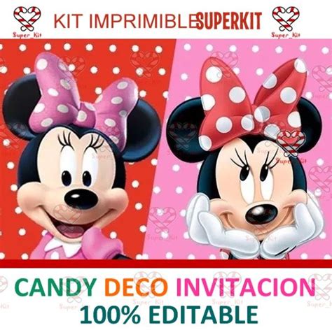 Kit Imprimible Minnie Roja Y Rosa Editable Super Kit Imprimible