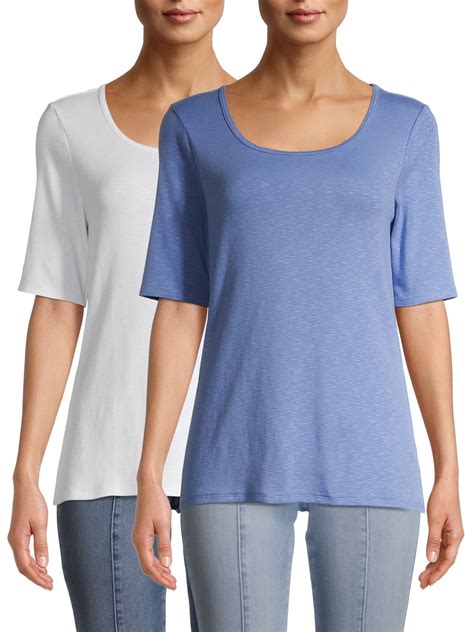 Time And Tru Womens Scoop Neck Elbow Sleeve T Shirt 2 Pack