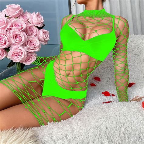 Generic Erotic Lingerie Hollow Out See Through Sexy Long Sleeve Fishnet Clothes Stockings Tight