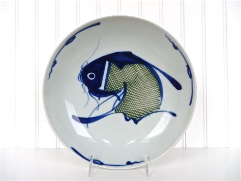 Large Chinese Green Blue And White Koi Fish Serving Bowl 10 Etsy