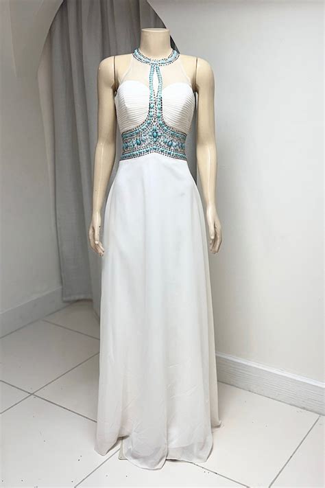 White Halter Formal Dress Flaunt It