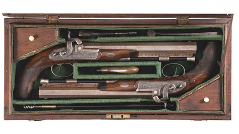 Cased Pair Of John Manton And Son Rifled Percussion Pistols Rock Island