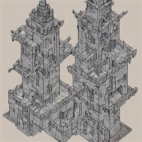 Isometric View Of Wizard S Tower Lineart K Stable Diffusion