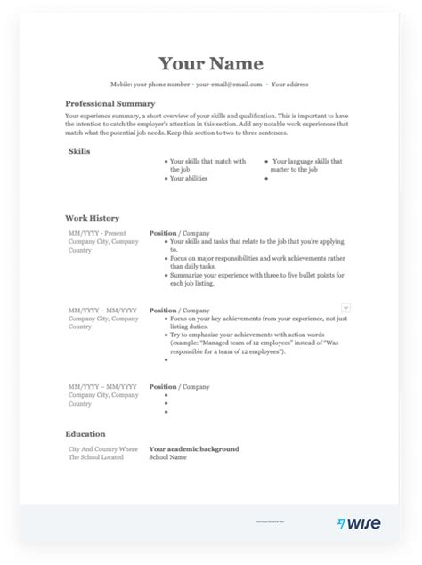 Sample Basic Resume Template