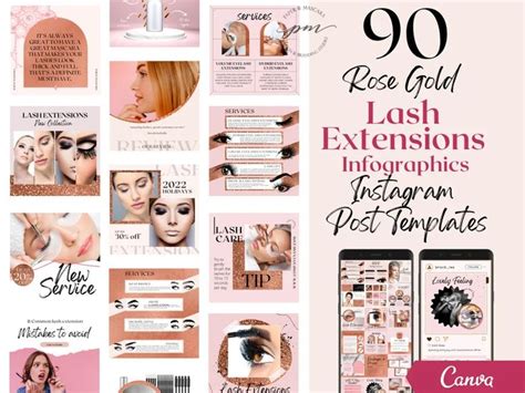 Lashes Extensions Instagram Post Templates Editable Eyelash Extensions