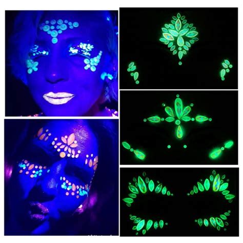 Women Luminous Mermaid Face Gems Glitter Glow In The Dark Rhinestone