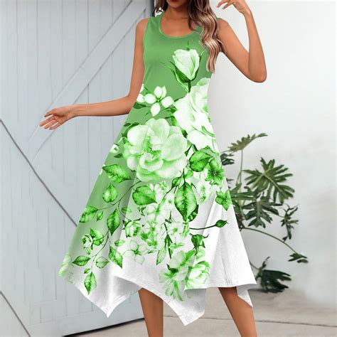 DENGDENG Summer Dresses For Women 2024 Trendy Boho Floral Print Crew