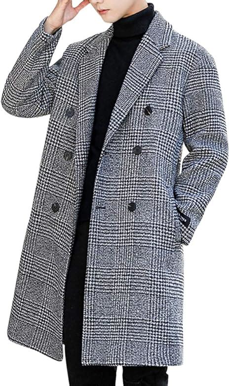 Youthup Mens Houndstooth Wool Coat Slim Fit Tweed Winter Overcoat