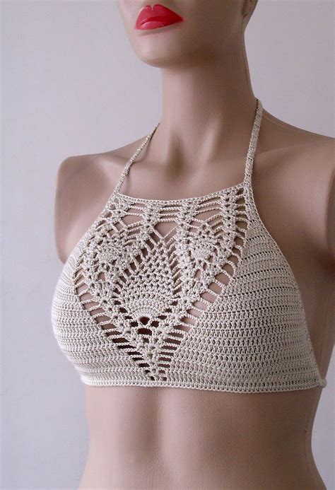 Crochet Bikini Top Beige Bikini Bustier Crochet Bikini Etsy