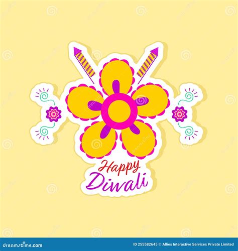 Feliz Diwali Desea Pegatina Del Cohete Firecracker Con Amarillo Floral