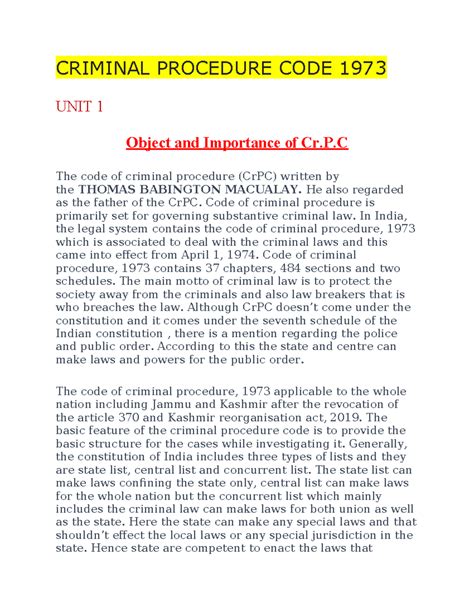 Criminal Procedure Code Criminal Procedure Code Unit