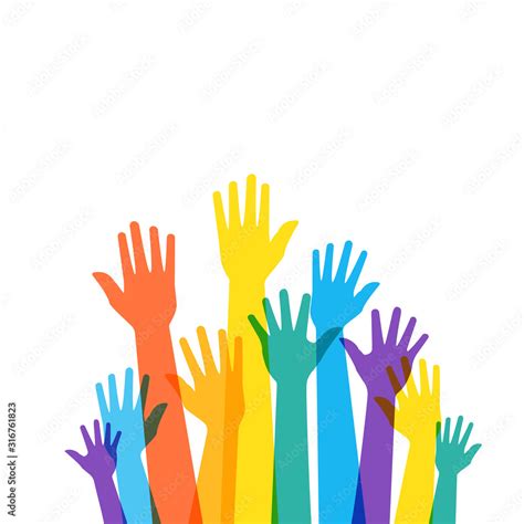 Colorful raised hands poster. Clipart image isolated on white ...