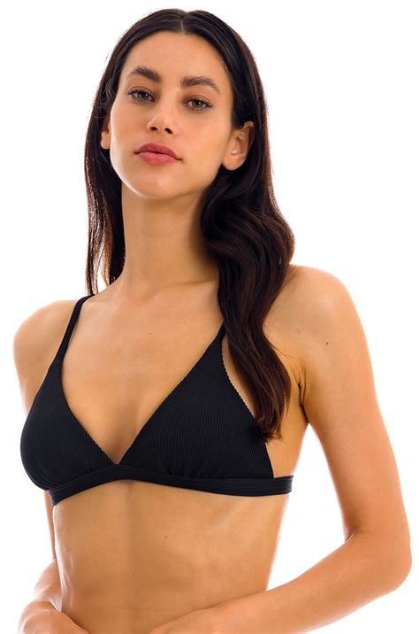 Reggiseno Bikini Triangolo Nero A Coste Con Spalline Regolabili Top