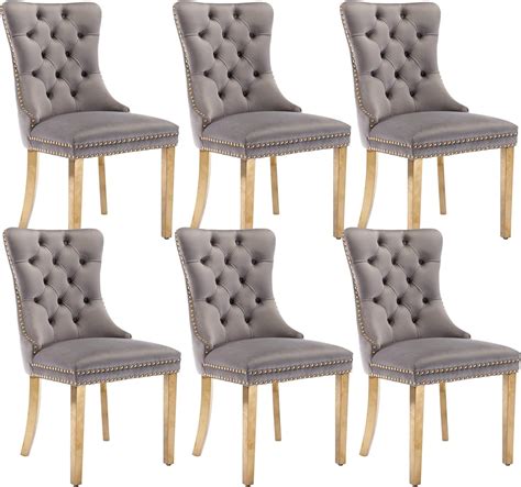 Amazon Shenyon Grey Velvet Dining Chairs Set Of 6 Upholstered