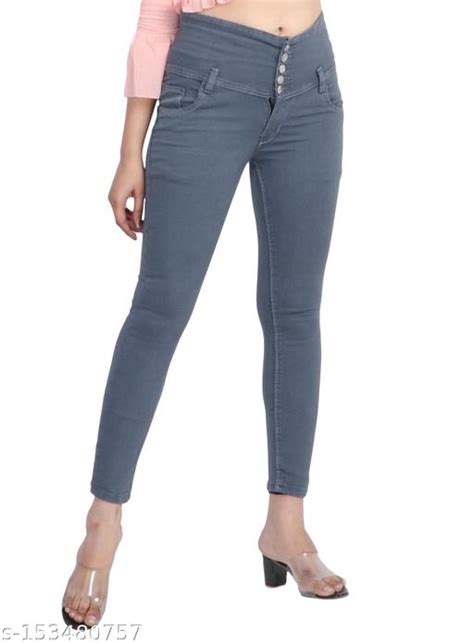 Button Stretchable Skinny Fit Ankle Length High Rise Denim Jeans For