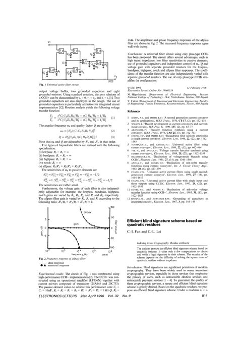 PDF Efficient Blind Signature Scheme Based On Quadratic Residues