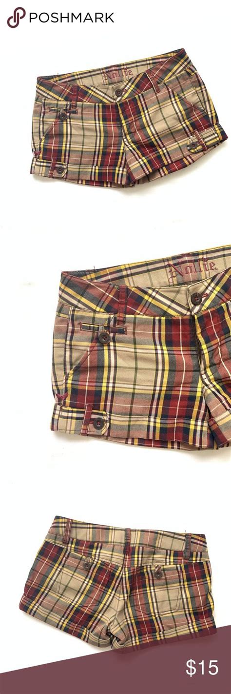 Nollie Plaid Check Cuff Shorts Maroon Red Tan Yellow Navy Blue