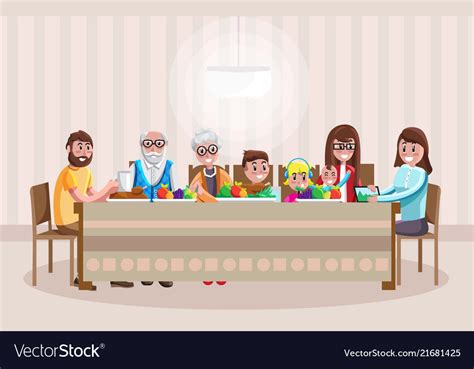 Cheerful cartoon family having dinner Royalty Free Vector