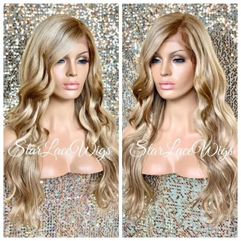 Wavy Blonde Lace Front Wig Long Synthetic Side Part Layers Etsy