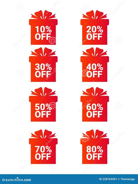 Collection of Price Tags with Discounts in the Form of a Gift Stock