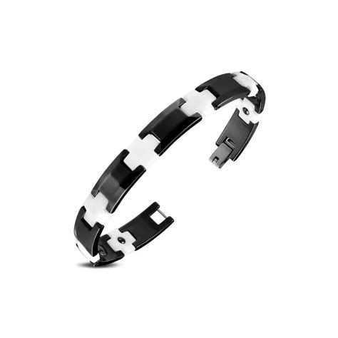 Pulsera de hombre de cerámica negra y eslabones cruzados blancos