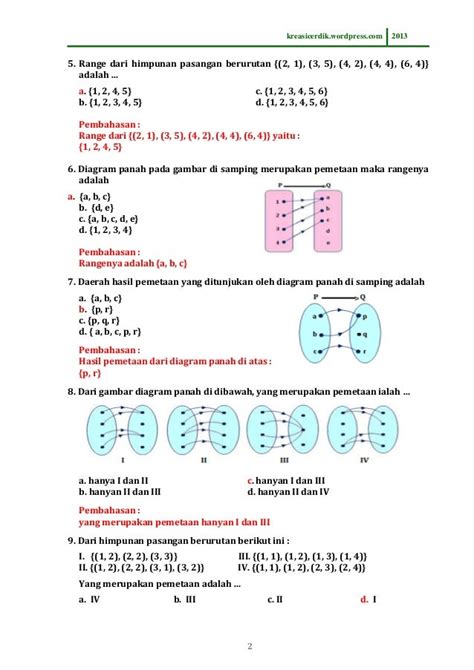 831 Soal Dan Pembahasan Relasi Fungsi Matematika Sltp Kelas 8