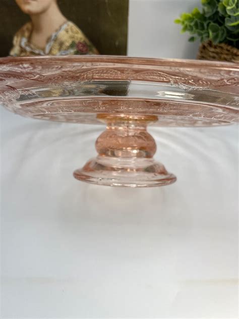 Etched Depression Pink Federal Glass Pedestal Square Cake Etsy