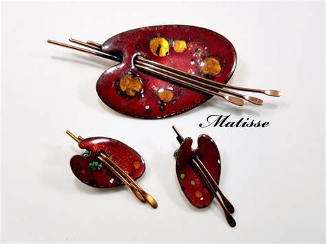 Matisse Copper Red Enamel Brooch Earrings Painters Palette Etsy