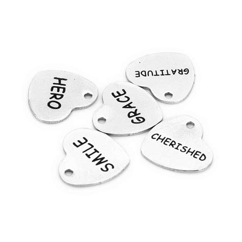 SAUVOO 5pcs Lot Stainless Steel Hero Grace Engraved Words Love Heart