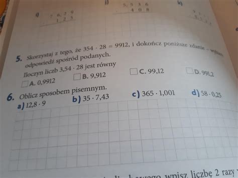 Oblicz sposobem pisemnym Zadanie 6 strona 50 zeszyt ćwiczeń klasa 5