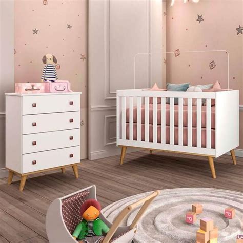 Quarto Infantil Cômoda 4 Gavetas Fernanda Berço 3 Em 1 Ludmila Brilho