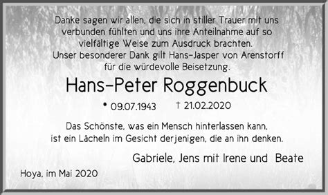 Traueranzeigen Von Hans Peter Roggenbuck Trauer Kreiszeitung De