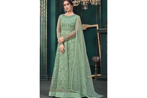 Sky Blue Net Embroidered Floor Length Anarkali Suit