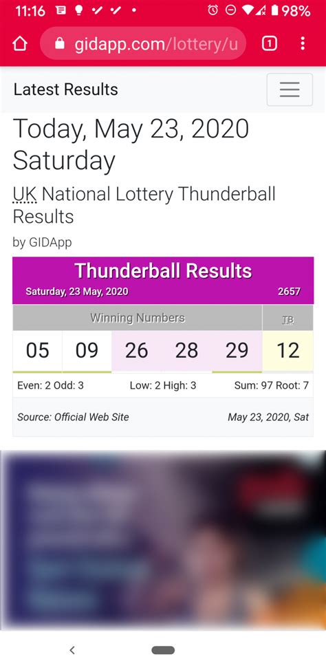 UK National Lottery Thunderball Results