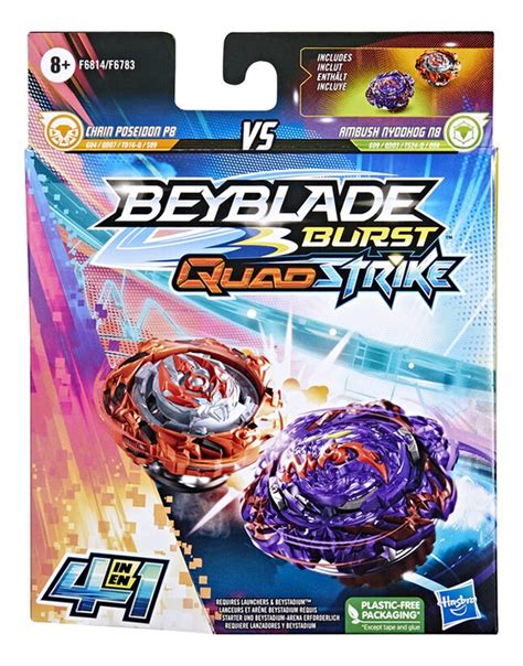 Beyblade Burst Quad Strike Dual Pack Chain Poseidon Vs Ambush Nyddhog