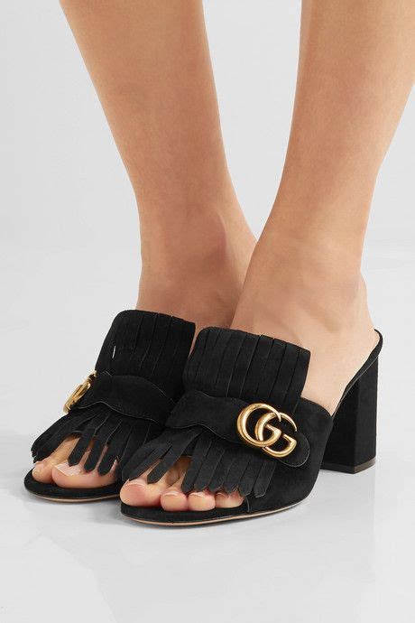 Marmont Fringed Logo Embellished Suede Mules Suede Mules Gucci Black