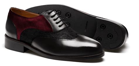 Wingtip Oxford dress shoes - black & oxblood flora leather & velvet ...