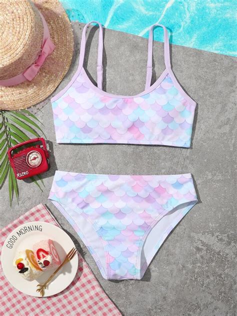 Girls Fish Scale Print Bikini Swimsuit Shein Usa